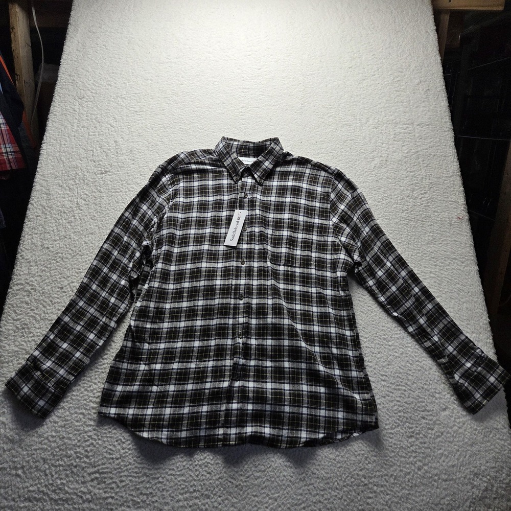 Saddlebred Shirt Mens XL Brown Plaid Flannel Long Sleeve Classic Fit Button-Up